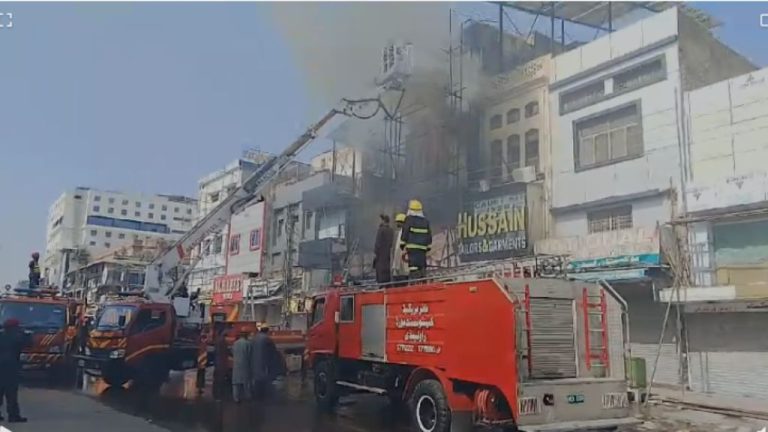 A sudden fire broke out at a clothing shop in Rawalpindi's Saddar Bazar